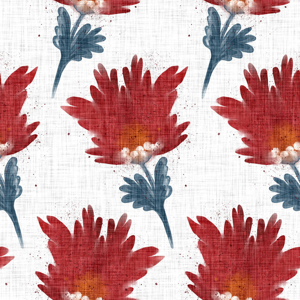 Watercolor red florals pattern texture. Hand painted whimsical seamless scandi style. Modern french farmhouse flower linen textile for shabby chic fashion and home decor.  - Photo, image