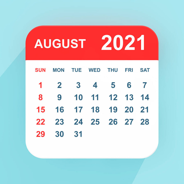 Flat Icon Calendar August 2021 on a blue background. 3d Rendering - Photo, Image