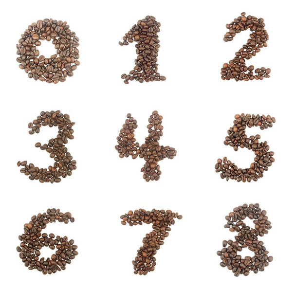 Número conjunto de grãos de café - números 0,1,2,3,4,5,6,7,8  - Foto, Imagem
