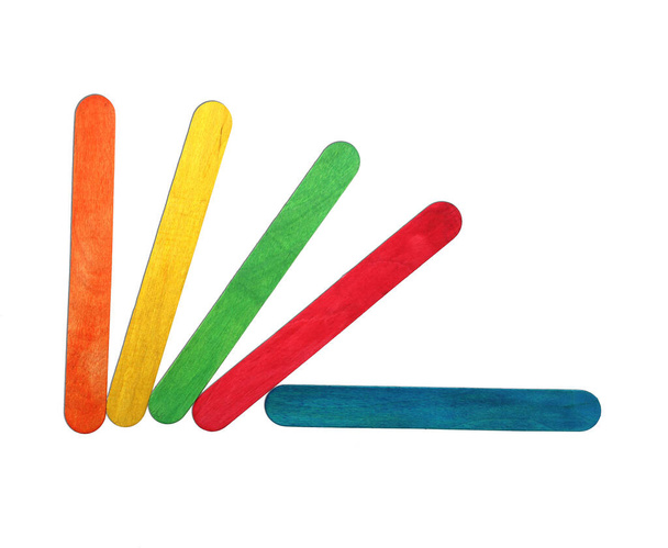 Colorful wood ice lolly sticks, Ice cream sticks, isolated on white background - Photo, Image