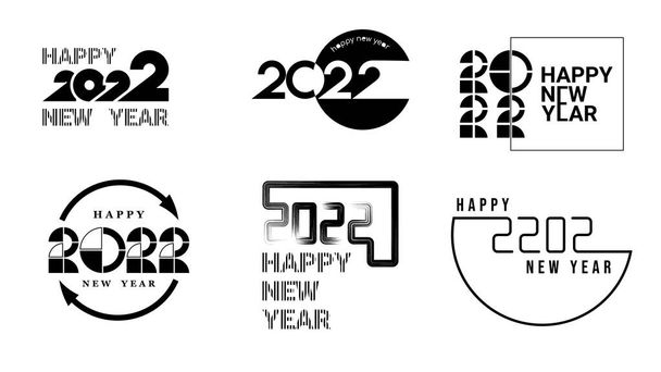 Düz siyah simgeler kümesi mutlu yeni yıl 2022, farklı şekiller kullanılır ve numaraların kompozisyonu - Vektör, Görsel