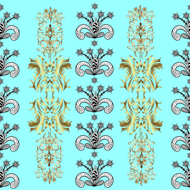 Ornate vector decoration. Vintage baroque floral seamless pattern in gold over white, black and blue. Luxury, royal and Victorian concept. Golden element on white, black and blue colors. - Vector, Image