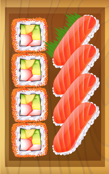 A topview of the different variants of sushi at the table - ベクター画像