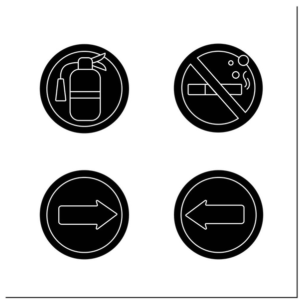 Lugar público sinais conjunto de ícones de glifo - Vetor, Imagem