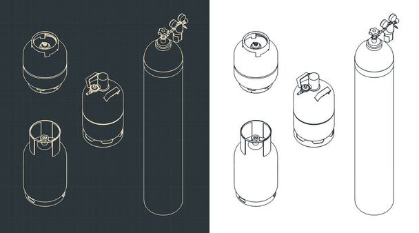 Ilustración vectorial estilizada de dibujos conjunto de cilindros de gas  - Vector, imagen