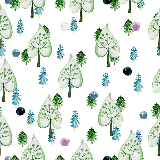 Watercolor pattern trees. Seamless forest. Design element for collection. Elements for the design. - Φωτογραφία, εικόνα