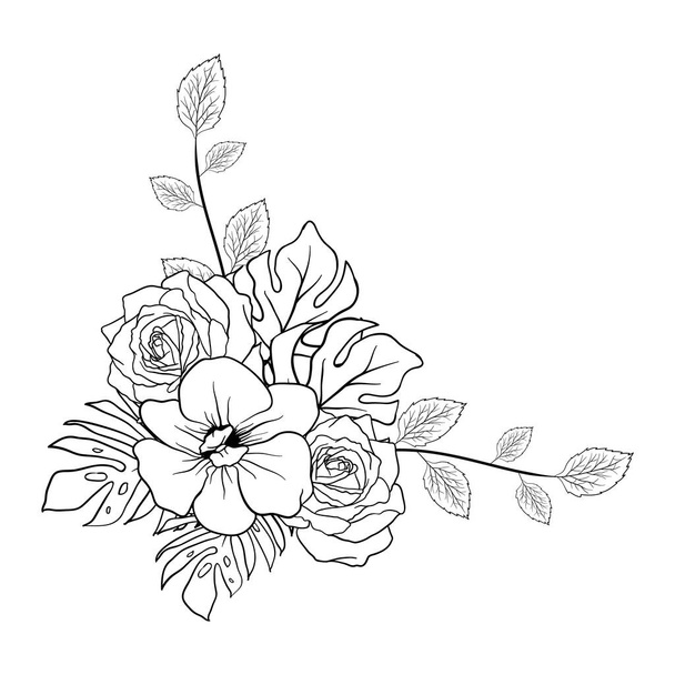 Осінь Літо Квітка Foliage Декоративна рука Draw Doodle Один колір Монохромний
 - Вектор, зображення