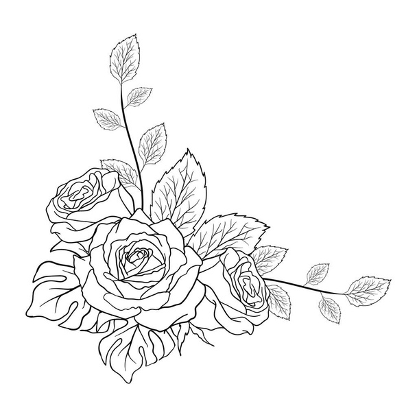 Podzim Letní Květina Listoví Dekorativní Ručně kreslit Čmáranice Jedna barva Černobílý - Vektor, obrázek