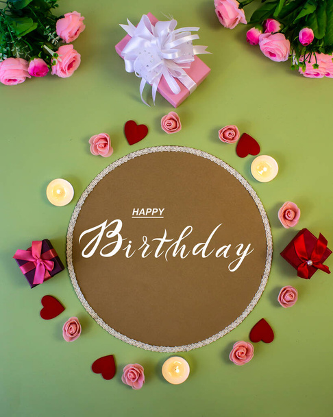 postcard , Internet banner , flat lay with a birthday greeting, with the inscription - happy birthday - Foto, immagini