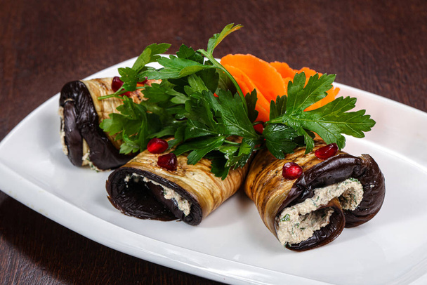 Caucasian cuisine - staffed eggplant roll with cheese - Photo, Image