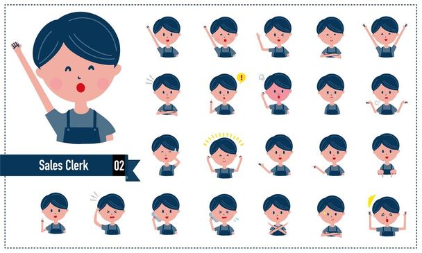 Vector illustration set of various facial expressions of male clerk - Vector, Image
