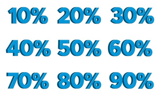 Conjunto de números de descuento azul 3D con porcentajes. Ilustración vectorial - Vector, Imagen
