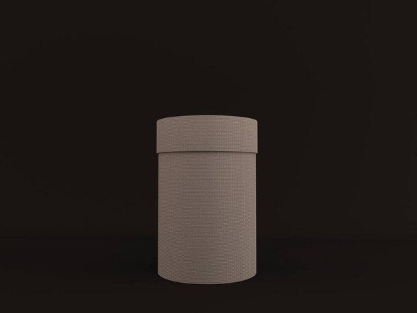 3d render of round braun gift box on a black background - Fotoğraf, Görsel