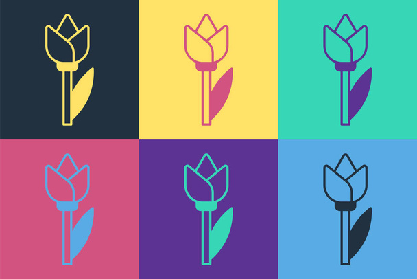 Pop art Kwiat tulipan ikona izolowane na tle koloru. Wektor. - Wektor, obraz