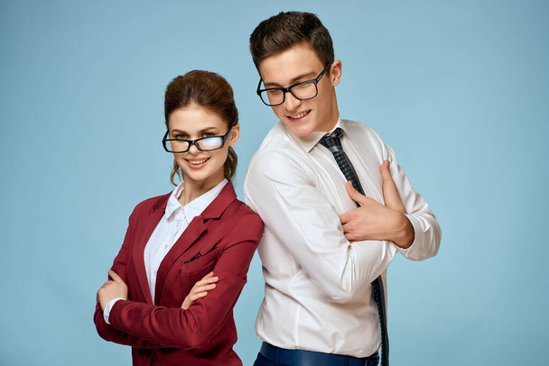 business man and woman wearing glasses emotions work officials - Photo, Image