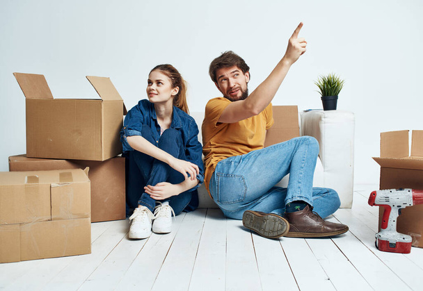 family boxes with things moving housewarming lifestyle - Photo, Image