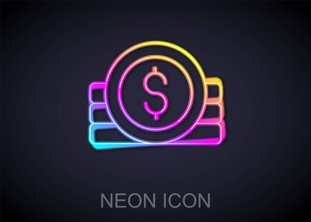 Linea al neon incandescente Antica icona della moneta isolata su sfondo nero. Vettore - Vettoriali, immagini