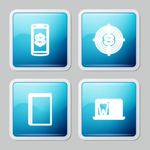 Set line Smartphone with dollar, Target, Book and Laptop dental card icon. Vector. - Vector, imagen