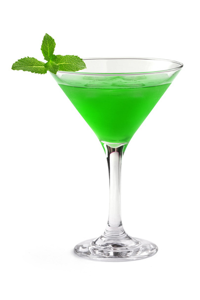 Green cocktail in a martini glass on white background - Zdjęcie, obraz
