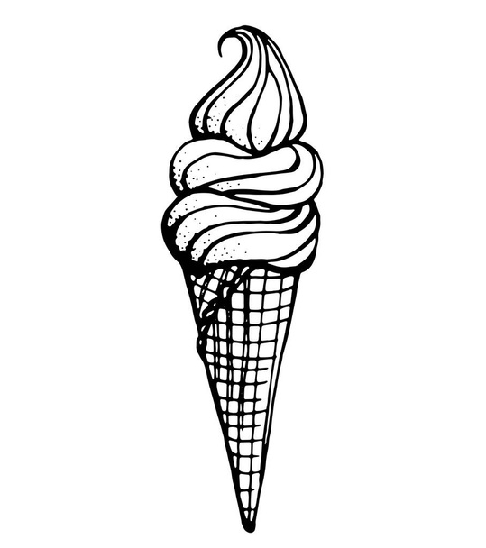  ice cream in a waffle cone. Vector image on transparent background, drawn by a pen - Διάνυσμα, εικόνα