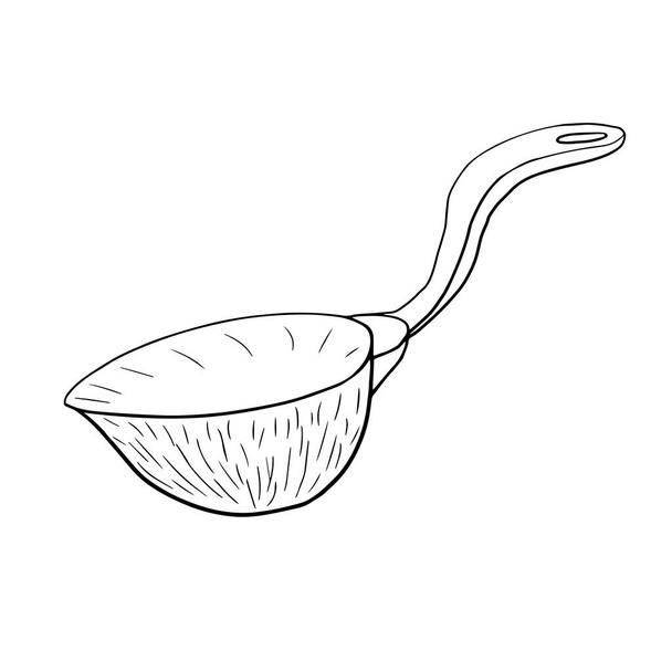 Ladle with a handle. Doodle style. Vector outline element for design. - Vektör, Görsel