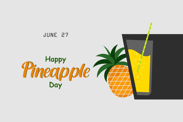 Happy Ananas Day - vektorová ilustrace. 27. června. Symboly ananasové šťávy.  - Vektor, obrázek