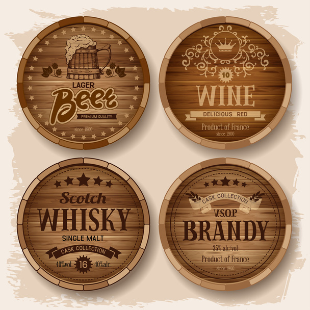 Casks with alcohol drinks - Vector, Image