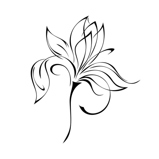 one stylized flower with large petals on a short stalk in black lines on a white background - Vector, Image