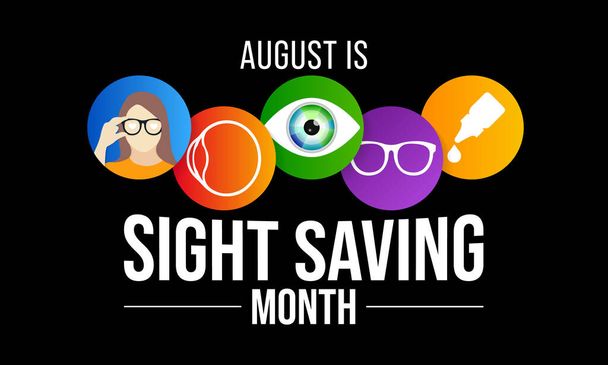 Sight Säästäminen kuukausi havaitaan vuosittain elokuussa, Juhla pyrkii korostamaan, että on tärkeää suojella ja pitää hyvää huolta silmistä. Vektoriesimerkki - Vektori, kuva