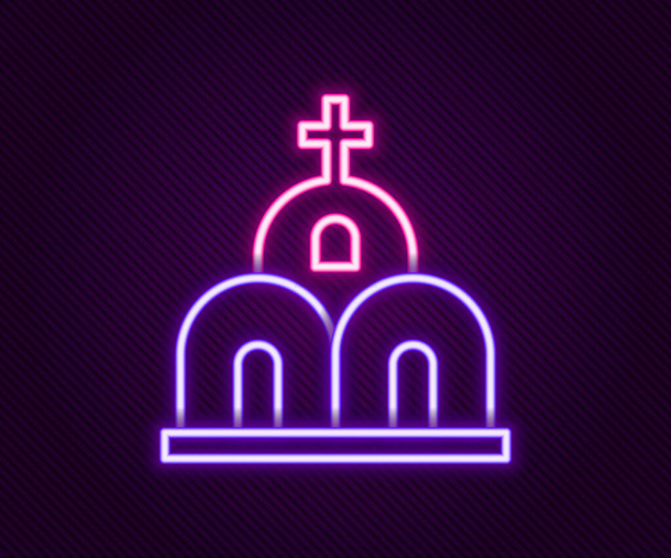 Ragyogó neon vonal Egyház épület ikon elszigetelt fekete háttérrel. Keresztény egyház. Az egyház vallása. Színes vázlat koncepció. Vektor - Vektor, kép