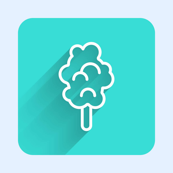 White line Cotton candy icon isolated with long shadow background. Green square button. Vector - Vector, Image
