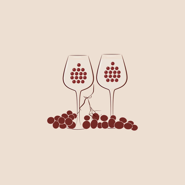 Vino rosso, calici da vino e illustrazione vettoriale dell'uva - Vettoriali, immagini