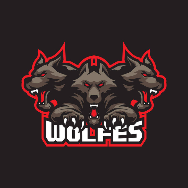 Wolf μασκότ λογότυπο σχεδιασμό διάνυσμα με σύγχρονη εικόνα στυλ έννοια για σήμα, έμβλημα και t εκτύπωση πουκάμισο. Θυμωμένος λύκος εικονογράφηση για την ομάδα αθλητισμού. - Διάνυσμα, εικόνα