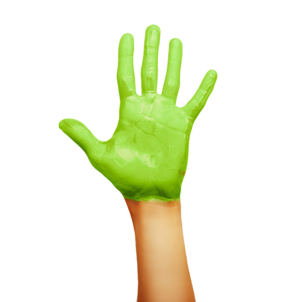 hand in green paint - Foto, immagini