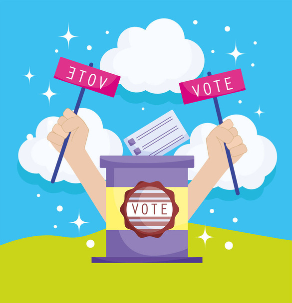 hands with vote banner - Vector, Image
