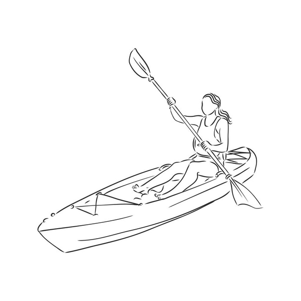 Croquis des kayakistes, Illustration vectorielle dessinée à la main - Vecteur, image