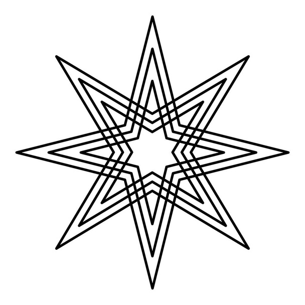 Eight-pointed star with offset lines. Two four-pointed stars, each with three lines, placed symmetric on top of each other. Octagram. Isolated black and white illustration on white background. Vector. - Vettoriali, immagini