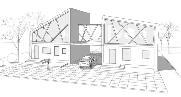 huis architectonische schets 3d rendering - Foto, afbeelding