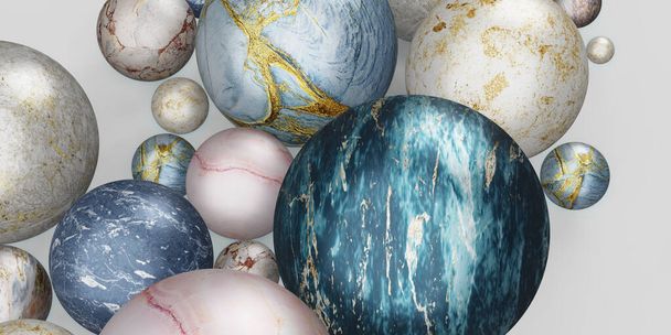 marmeren bal glas bal achtergrond marmer kralen 3D illustratie - Foto, afbeelding