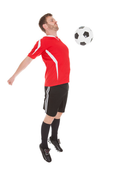 Player Hitting Soccer Ball With Chest - Fotoğraf, Görsel