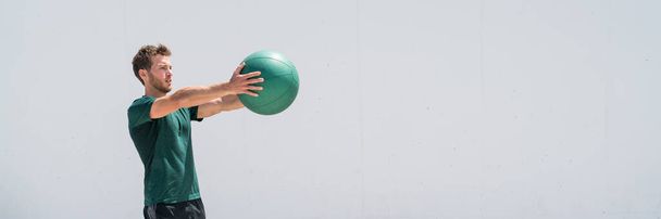 Medicine ball workout fitness man banner - Фото, изображение