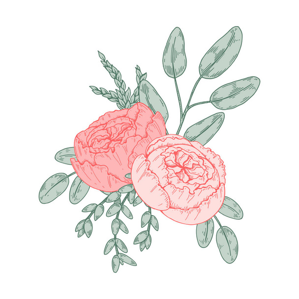 Hand drawn bunch of flowers. Vector illustration. Wedding floristry design element - ベクター画像