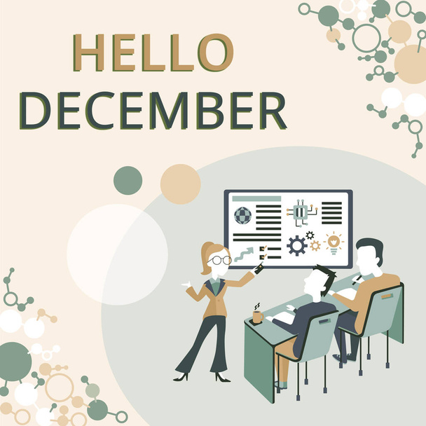 Handwriting text Hello December. Business idea greeting used when welcoming the twelfth month of the year Presenting Project Report Concept, Reporting Business Status - Foto, Bild