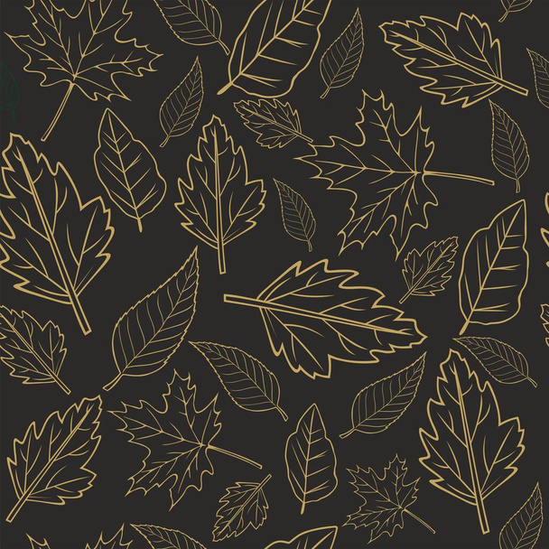 Outono folhas douradas em um fundo preto.Impressão em tecido e têxteis. Padrão sem costura para papel de parede e fundo - Vetor, Imagem