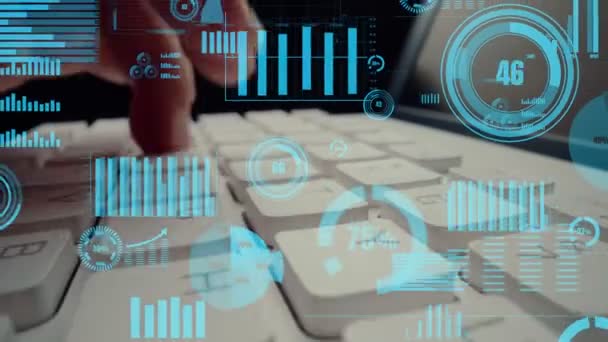 Visualización creativa del big data empresarial y análisis financiero en ordenador - Imágenes, Vídeo