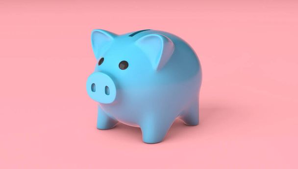 Blue piggy bank on a pink background. 3d render - Photo, Image