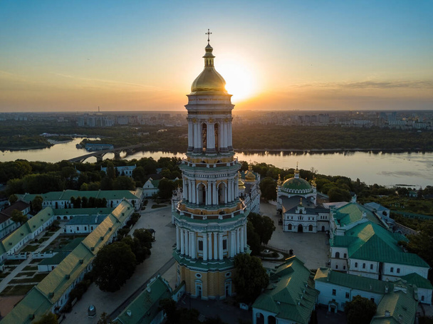 Kiev Pechersk Lavra at dawn. Clear morning. Aerial drone view. - Photo, Image
