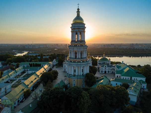 Kiev Pechersk Lavra at dawn. Clear morning. Aerial drone view. - Photo, Image