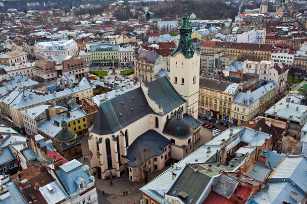 The view of catholic cathedral in Ukraine, panoramic view of the city - Foto, imagen