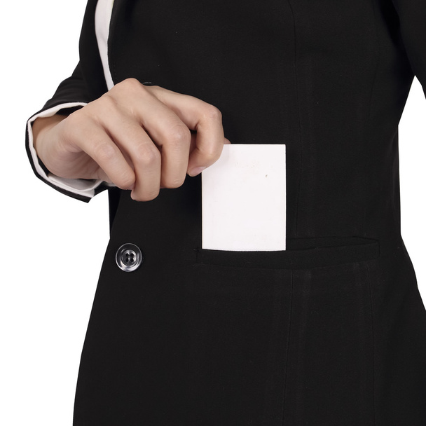Una foto recortada de una mujer de negocios poniendo su tarjeta en su poc
 - Foto, Imagen